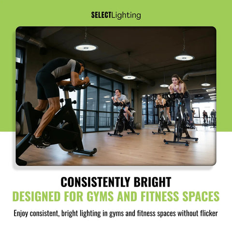 Hella Bright High Bay LED Shop Light 200W 160W 115W Selectable illuminating gym with cyclists