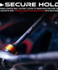 Close-up of Half-Inch Drive 8 Inch Long Torque Limiting Socket Extension Bar Set with secure ball detent lock feature.