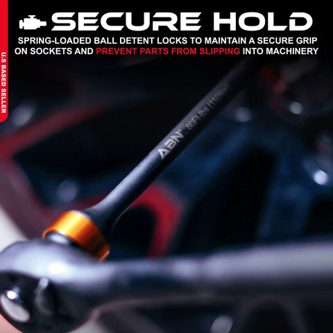 Close-up of Half-Inch Drive 8 Inch Long Torque Limiting Socket Extension Bar Set with secure ball detent lock feature.
