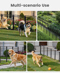 Beefy Iron No Dig Garden Fence System With 16 Panels Spanning 34 Point 7 Feet And 40 Inch High Includes 2 Gates Anti Dig Gravity Lock Indoor Outdoor Dog Fence For Yard RV Camping Black shown in garden and yard settings.