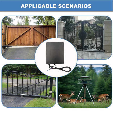 Hella Spacious Gate Opener Battery Box That Kicks Butt Holding Two 12V 12Ah Lead Acid Cells For 12 And 24V Automatic Gates And Deer Feeders displayed alongside various gate scenarios.