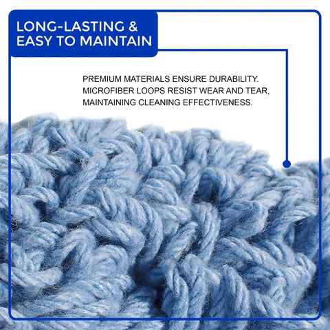 Close-up of Top Shelf Commercial Loop End Wet Mop Head Refill 2 Pack 20 Inch Large Blue 4 Ply Synthetic Yarn for durability.
