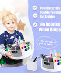 Slick Spin Art Supply Caddy For Kids With Seven Spacious Bins Holds Crayons Markers And Pencils Lazy Susan Base, child holding spinning caddy.