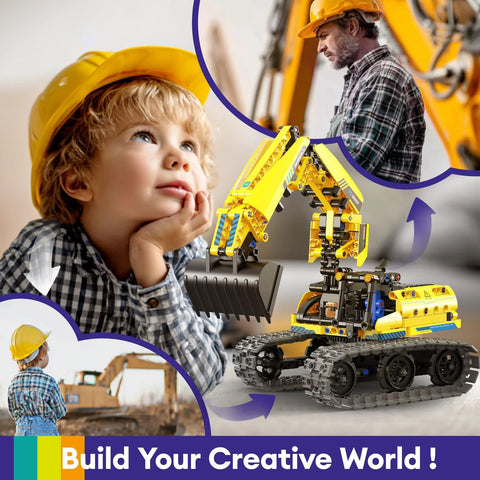 LECPOP 5-in-1 building toy robot excavator kit with 430 blocks, RC/app remote control