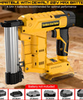Hardcore 18 Gauge Cordless Brad Nailer And Staple Gun Bundle With 2000 Nails For DeWalt 20V Max Batteries showing trigger and nail magazine.