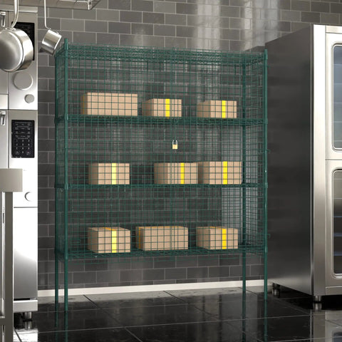 Rock Solid Commercial Grade Metal Wire Mesh Security Cage Kit With Green Epoxy Coating, 60x18x74 inches, storage for boxes.