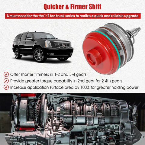 High Performance Servo Piston Assembly Beefed Up Upgrade Kit For GM 700R4 4L60E 4L65E 4L70E Transmissions With Cover Snap Ring And Pin Aluminum Alloy Durability For Heavy Duty Trucks, red servo piston for truck use