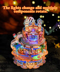 DIY Wooden Music Box Puzzle Kit For Adults With Rotating Motorized Mechanism displaying colorful themed layers.