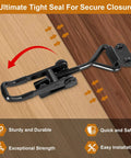 Six Pack Adjustable Toggle Latch Clamp With Quick Release Upgraded 330 Lb Holding Capacity Black Metal Pull Latches installed on wood