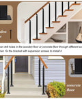 Indoor Stair Railing Kit Four Pack Black Post Kit with 270 Degree Adjustable Brackets for Wooden and Concrete Floors