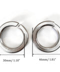 Front view of two stainless steel split lock washers, 30mm and 46mm outer diameters.