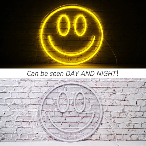 Happy Face Neon Sign LED Neon Light Wall Decor USB Powered Yellow Neon for Bedroom Kids Room Wedding Party Brighten Your Space