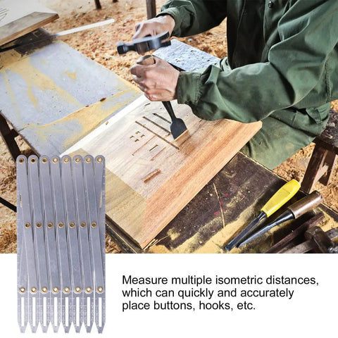 Aluminum Expanding Sewing Gauge With Button Guide And Equal Space Divider For Quilting Adjustable Ruler Set With 8 Connected Measuring Segments Multi Function Spacing Device For Crafting Pleats Buttons on wood template
