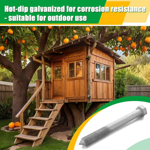 Heavy Duty Treehouse Lag Bolts Set 2 Pack Hot Dip Galvanized Hex Head Screws For Treehouse Brackets Decking And Wood Framing 1.25 By 12 Inch Ideal For Outdoor Treehouse Builds And Rugged Deck Framing Weather Resistant Fastening, treehouse with galvanized bolt