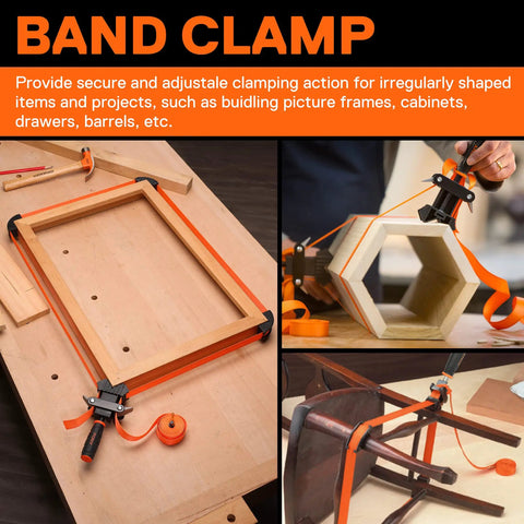 5 In 1 Strap Clamp Kit With Four Pack Six And Two Sevenths Inch Spring Clamps for woodworking, frame and hexagon clamping