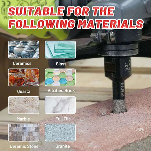 Diamond core drill bit, 3/4 in, vacuum brazed, 5/8-11 thread for porcelain, ceramic, marble, glass, granite