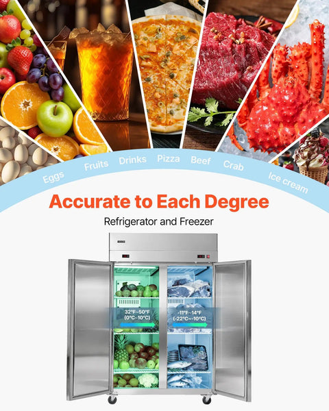 Top Shelf Commercial Refrigerator And Freezer Combo 48 Inch Wide 32 Cubic Feet Stainless Steel Upright Cooler displaying various foods.