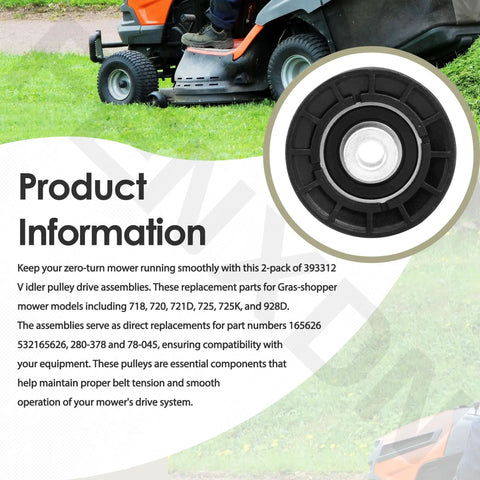 Two Pack V Idler Pulley Drive Assembly Kit For Grasshopper 718 720 721D Mowers Beefed Up Heavy Duty Replacement Drive System With Durable Bearings And Easy Install, black pulley