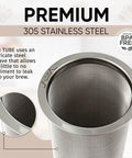 Close-up of Go-To Wide Mouth Mason Jar Cold Brew Maker And Tea Infuser Stainless Steel Filter 64oz 2qt showing fine mesh.