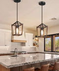 Farmhouse Pendant Light For Kitchen Island One Light Rustic Wood Cage Fixture With Brown Finish Adjustable Height Pendant