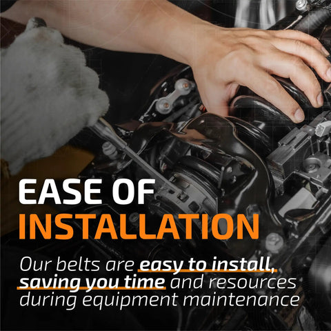 Close-up of hands installing 265-827 Replacement Drive Belt With Aramid Construction For Heavy Duty Lawn Equipment And Industrial Machines