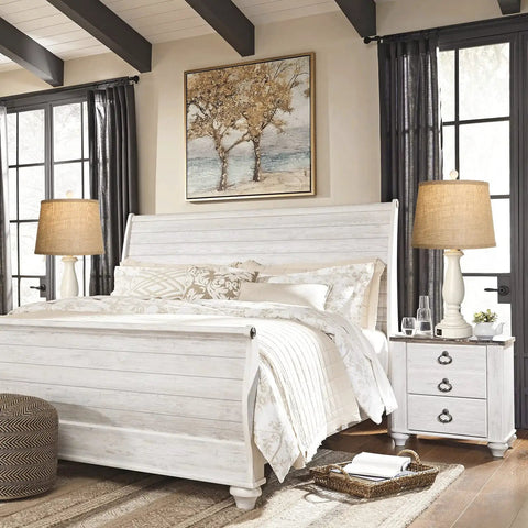 Bedroom with white bed and set of 2 three way dimmable touch lamps for bedrooms with usb ports and ac outlet rustic resin nightstand