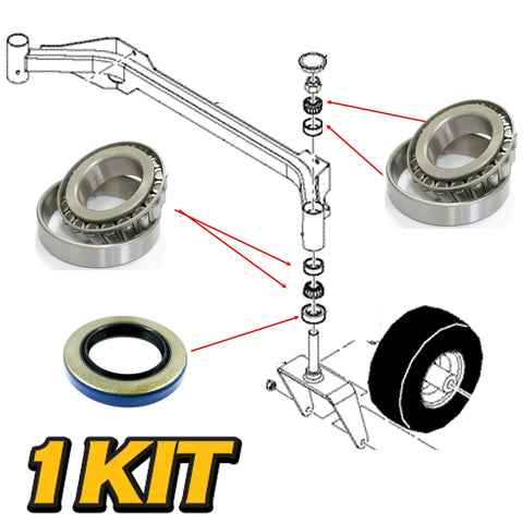 All In One Caster Fork Bearing And Seal Rebuild Kit with spring loaded seal and bore sealant for Dixie Chopper mowers.