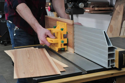 Killer Table Saw 3D Grip Pushblock With Dead Solid Kickback Stopping Guard And Sliding Blade Shield stabilizing thin wood rips