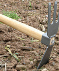 Two In One Garden Hoe And Digging Fork With Wooden Handle For Weeding Digging And Soil Loosening Carbon Steel Blade on soil