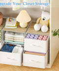 Two Pack Stackable Closet Storage Drawers With Wooden Top And Adjustable Dividers White Fabric Drawer Organizers Modular Storage Bins For Space Saving Bedroom Wardrobe And Apartment Organization