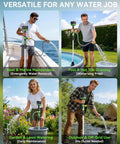 Four scenarios of using 21V Cordless Water Transfer Pump with Dual 4.0Ah Batteries for boat, pool, garden, and off-grid water tasks.
