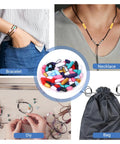 Image showing uses of 100 Sets Breakaway Clasps For Necklaces Safety Plastic Bead Connectors For Jewelry Making Multicolor Craft Supplies Ideal For DIY Necklaces And Beaded Jewelry Closures in crafting, bracelet and necklace making, with storage bag.