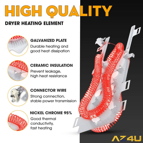 Electric Dryer Heating Element Replacement With Thermostat And Thermal Fuse Fits WED9400 Series Dryers showcasing components.