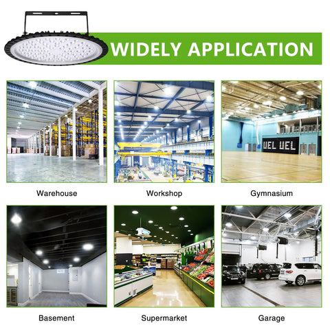 5 Pack 300W UFO LED High Bay Lights for Warehouse and Workshop, 30,000 Lumens, widely used in various indoor locations
