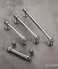 10 Pack Polished Chrome Cabinet Pulls 5 Inch Hole Centers 128mm Straight Bar Cabinet Handles, shown in a set of four on gray surface.