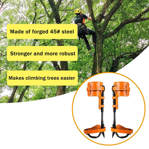 Arborist using Pro Grade Tree Climbing Spikes Set With Adjustable Straps And Steel Wire Core Flip Line, Manganese Steel Claw Teeth