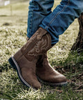Steel Toe Western Work Boots For Men Waterproof Slip On Square Toe Safety Boots For Construction Welding Ranch and Farm Work
