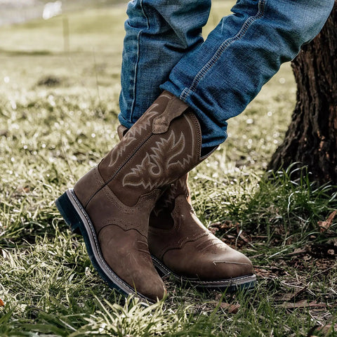 Steel Toe Western Work Boots For Men Waterproof Slip On Square Toe Safety Boots For Construction Welding Ranch and Farm Work