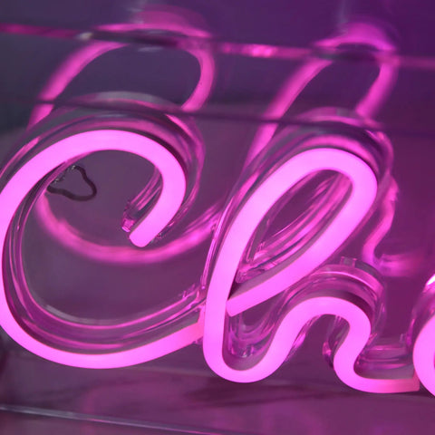 Close-up of pink neon letter "C" on Neon Sign USB LED Light Up Bar Sign For Party Home Decor Desk Lightbox 3D Wall Neon Lamp