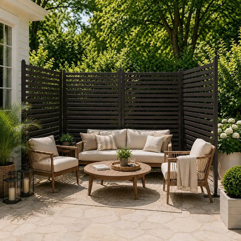 Metal Outdoor Privacy Screen With Stand Freestanding 4 Ft Wide By 6 Ft High Privacy Fence Panel for Patio Garden