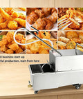 Heavy Duty Commercial Deep Fryer Oil Filter Cart With 30 Liter Capacity Tank And Rapid 30 Liters Per Minute Filtration Speed For Busy Restaurants And Food Service Kitchens To Keep Hot Oil Clean on a wooden tabletop.