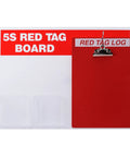Red Tag Station Kit With Clipboard For Lean Manufacturing Red On White 5S Tag Board Unfilled 122049 Ready To Use Visual Tagging System For Inventory Cleanup And Lean Processes displayed.