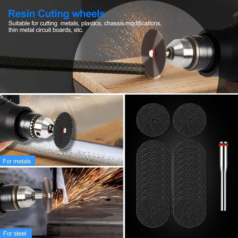 Auxiren 44-piece cutting wheel kit for Dremel tools; resin discs and diamond wheels, four discs shown.