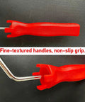 9 Inch Screed Spiked Roller For Epoxy Floors with red textured handle and non-slip grip, showing threaded frame attachment.