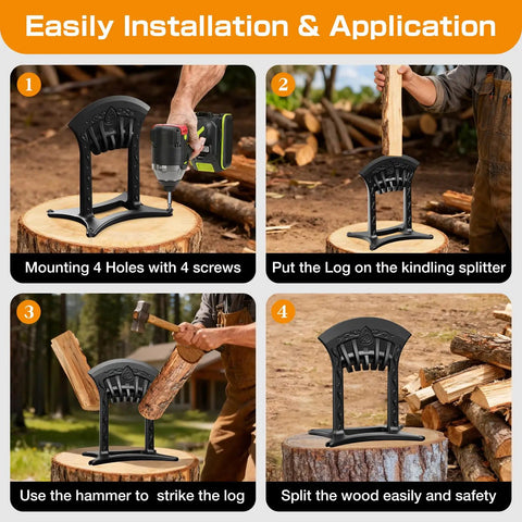 Step-by-step installation and application of Kindling Splitter for Wood No Axe Needed Manual Cast Iron Log Splitter.