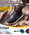Waterproof Steel Toe Boots For Men 6 Inch Leather Moc Toe Work Shoes With Non Slip Grip Durable Construction Safety Footwear Black Size 11