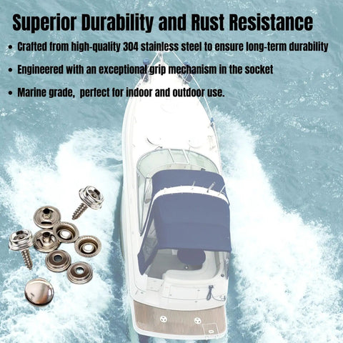 Stainless Steel Snaps Kit With 210 Pieces Marine Grade 15mm Snap Buttons, Screws And Press Studs For Boat Canvas Covers
