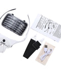 Rechargeable LED Headband Magnifier With Four Bright Lights And Five Detachable Lenses For Crafts Cross Stitch, accessories shown