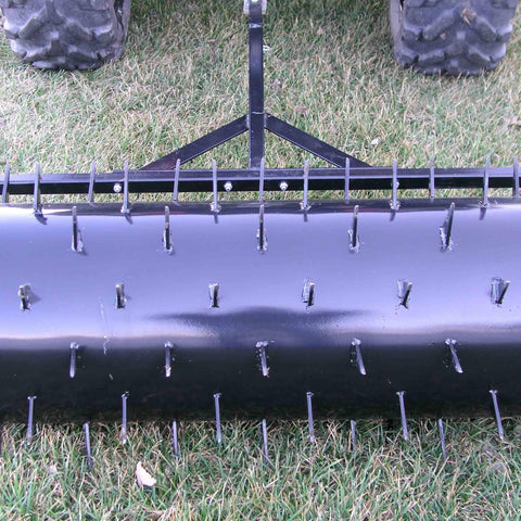 48 Inch Wide Drum Spike Aerator With Pin Style Hitch And Lawn Roller For Lawn, Garden, And Patio Care, Heavy Duty 108 Spike System