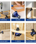 90 Degree Corner Clamps For Woodworking, Set Of 4 Adjustable Spring Loaded One Hand Clamps For Framing, Cabinets, And Projects, Durable ABS Construction For Tight Corners And Joints used for screwing, gluing, making cabinets, and other tasks.